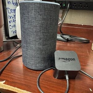 Amazon Charcoal Gray Smart Speaker with Black Power Adapter